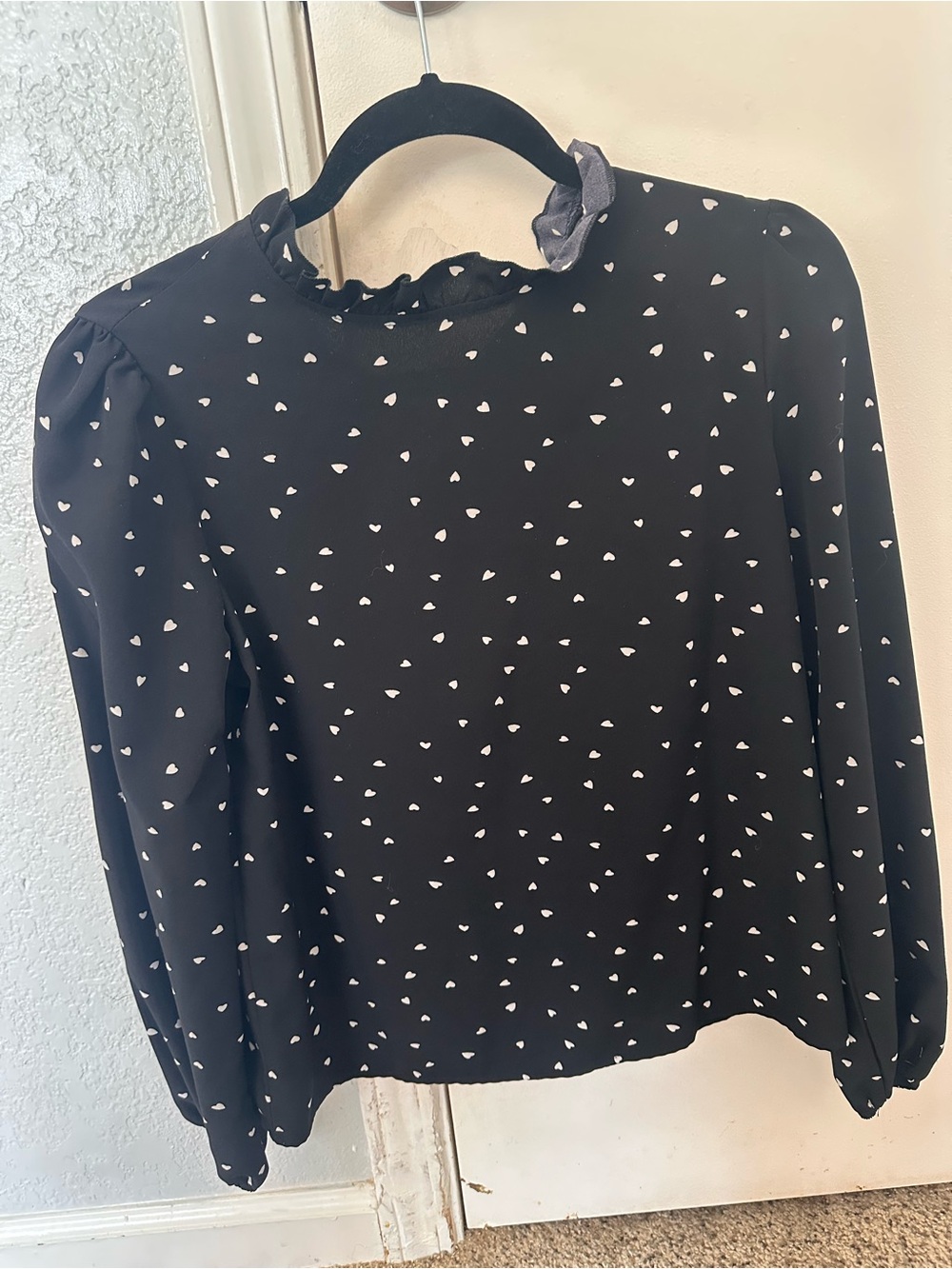 SHEIN Black Blouse with White Heart Print